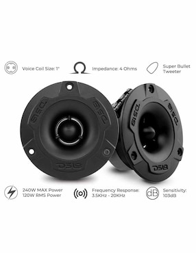 Bullet de Aluminio DS18 Tweeter PRO TWX1 Super de 1 pulgada 240 W máximo 4 ohmios