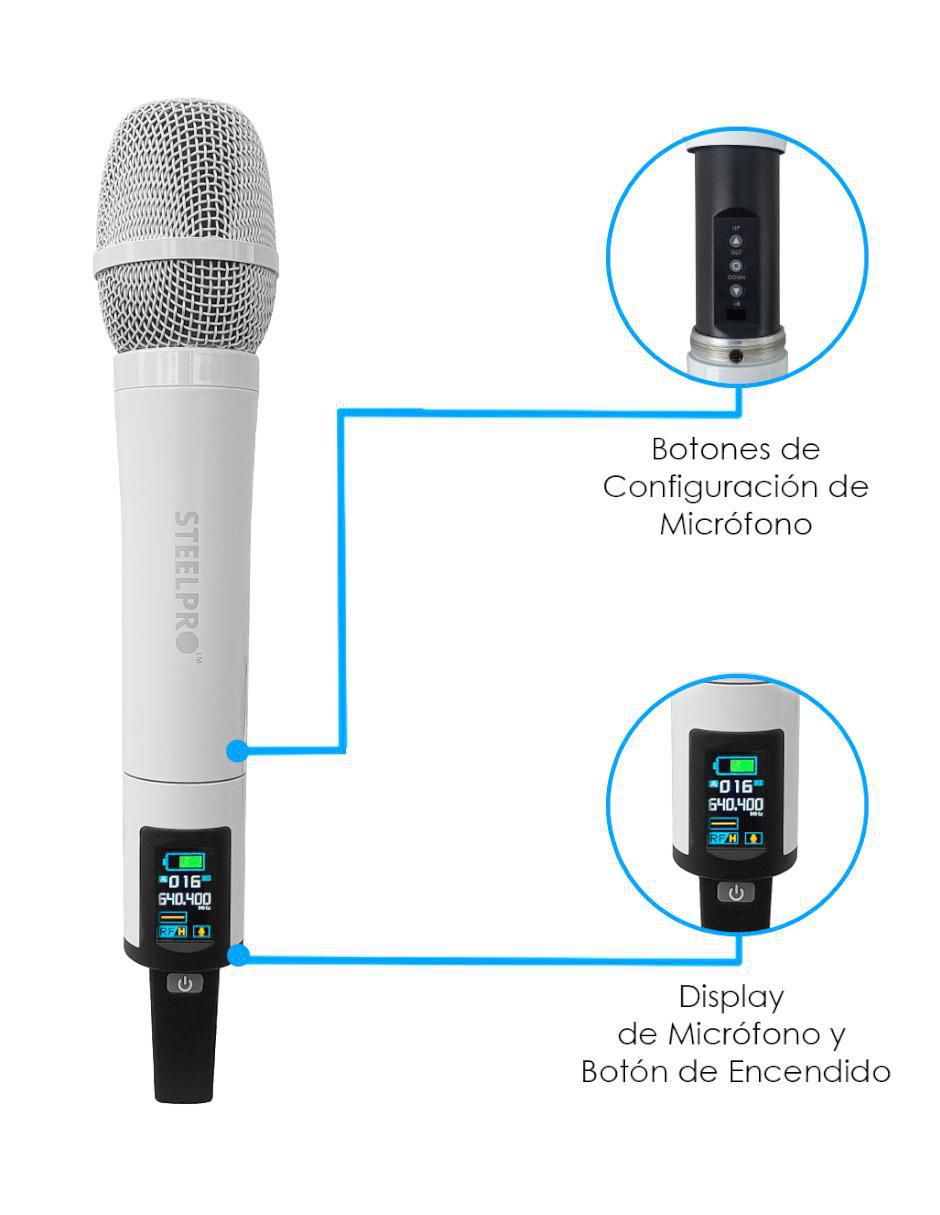 Micrófono profesional Inalámbrico uhf-pro120wh 3